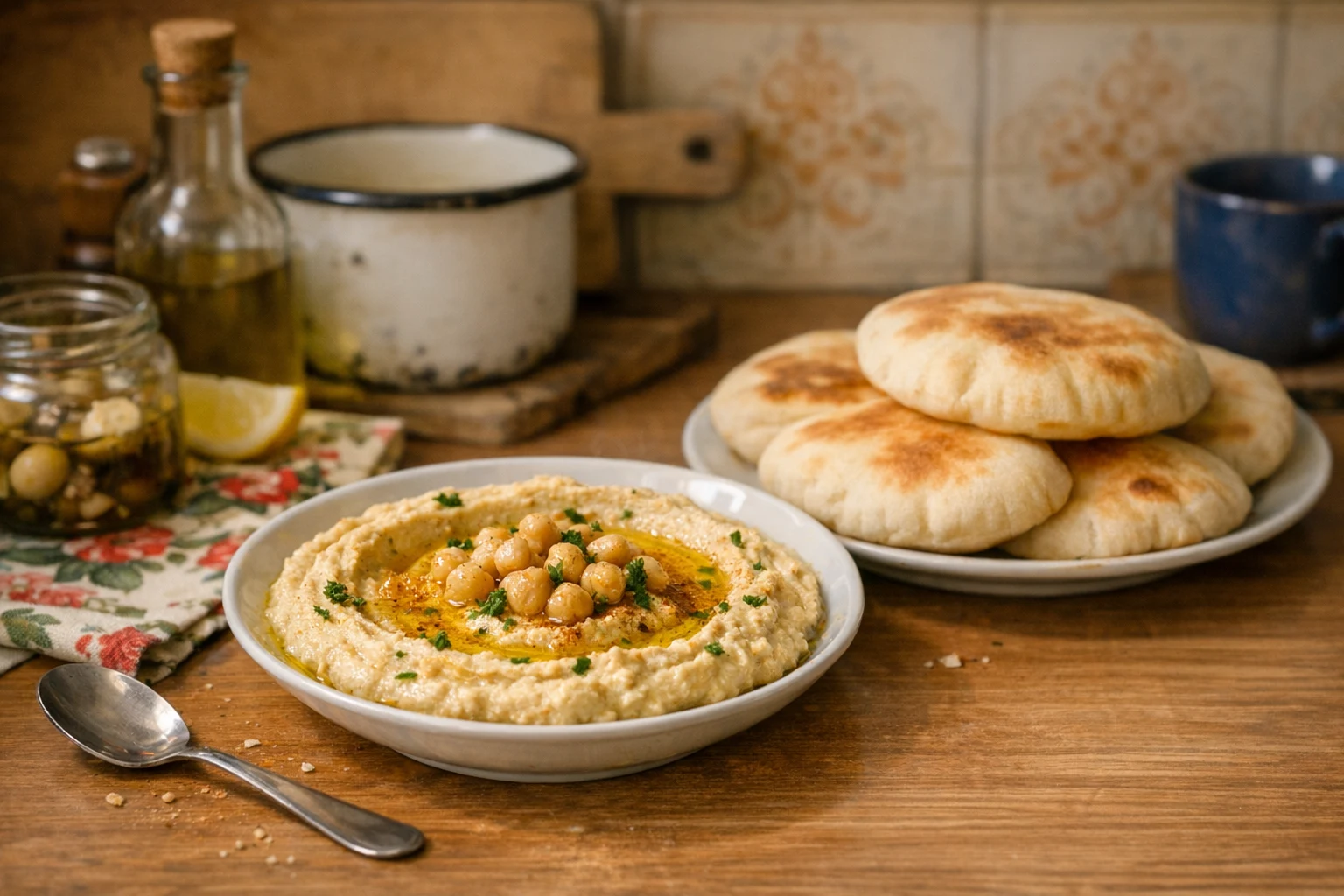 Hummus a pita (arabský chléb)
