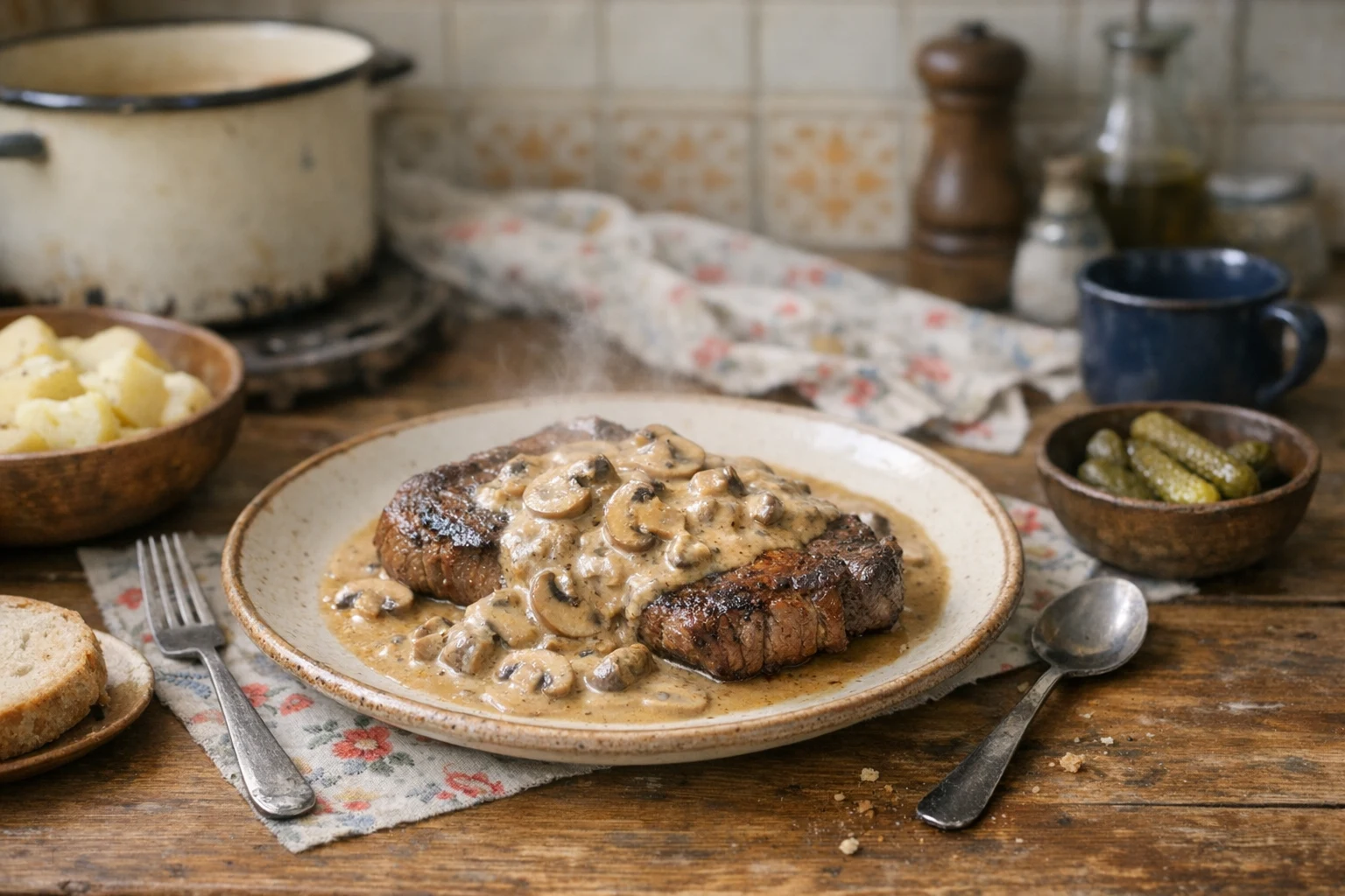 Hovězí steak se žampionovou omáčkou